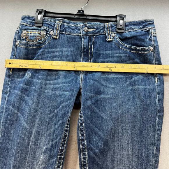 Miss Me Jeans Women's 33 (16) Blue Boot Cut Cow Print Western Preppy Blingy - Picture 14 of 15